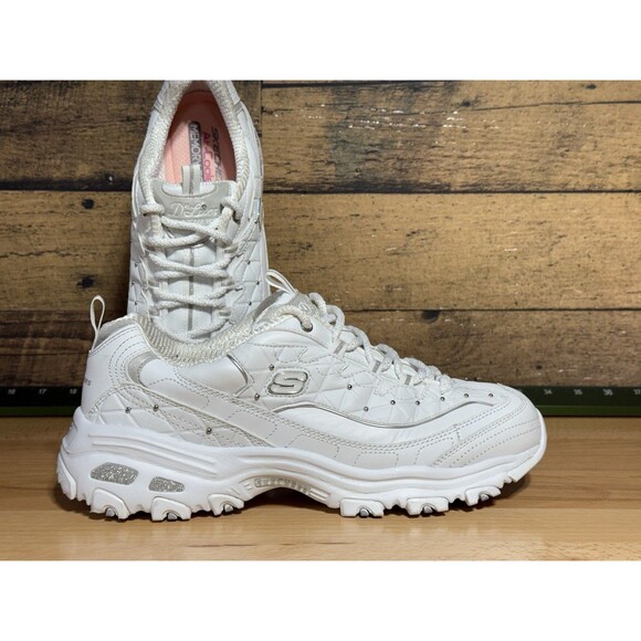 RARE Bedazzle SKECHERS Women's D'Lites Lightweight Memory Foam Sneakers 11 White - Picture 6 of 10